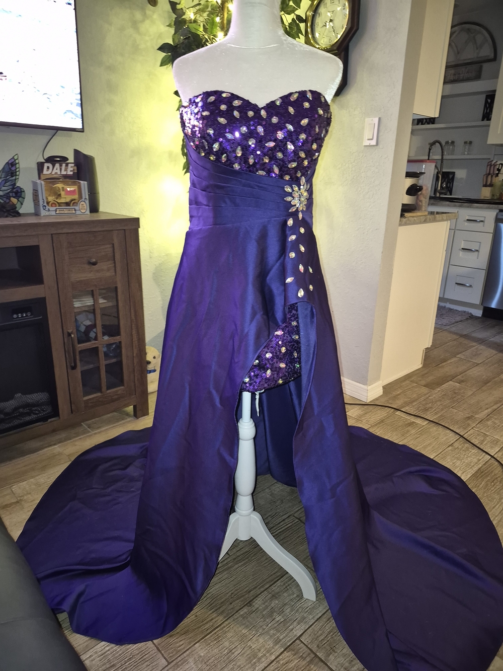 Strapless Purple Sequin Evening Gown